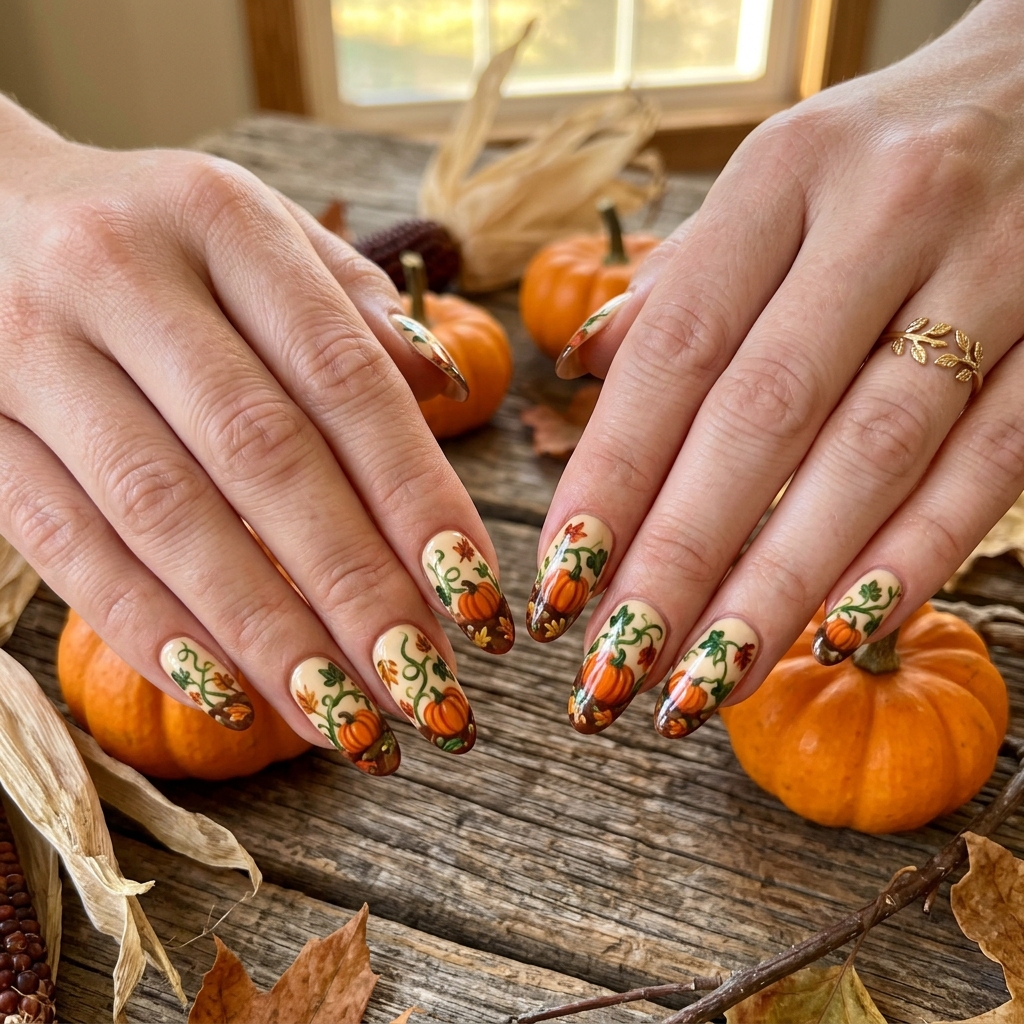 30 Pumpkin Nail Designs That Go From Adorably Cute to Absolutely Stunning 7 Pumpkin Patch Nail Designs