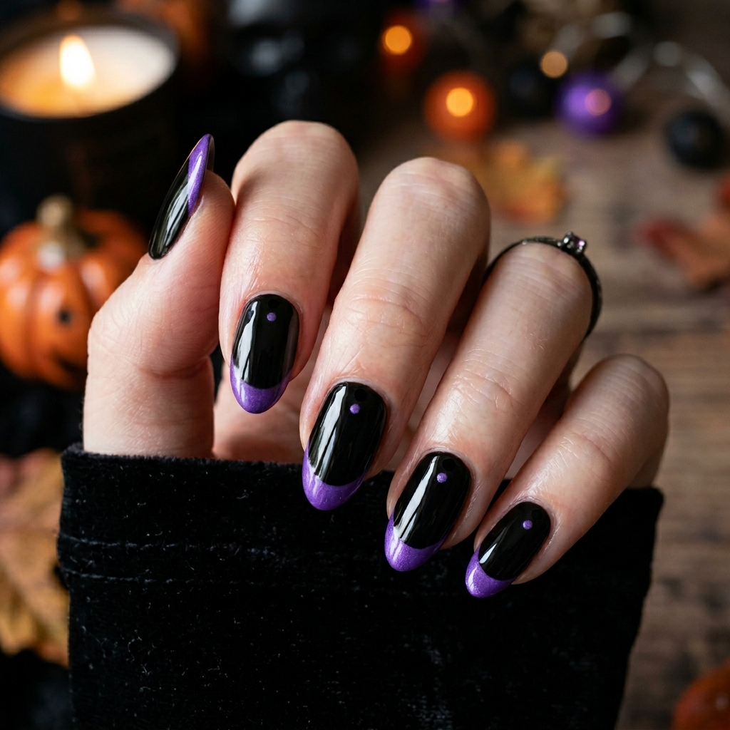Purple French Tip Halloween Nails Ideas