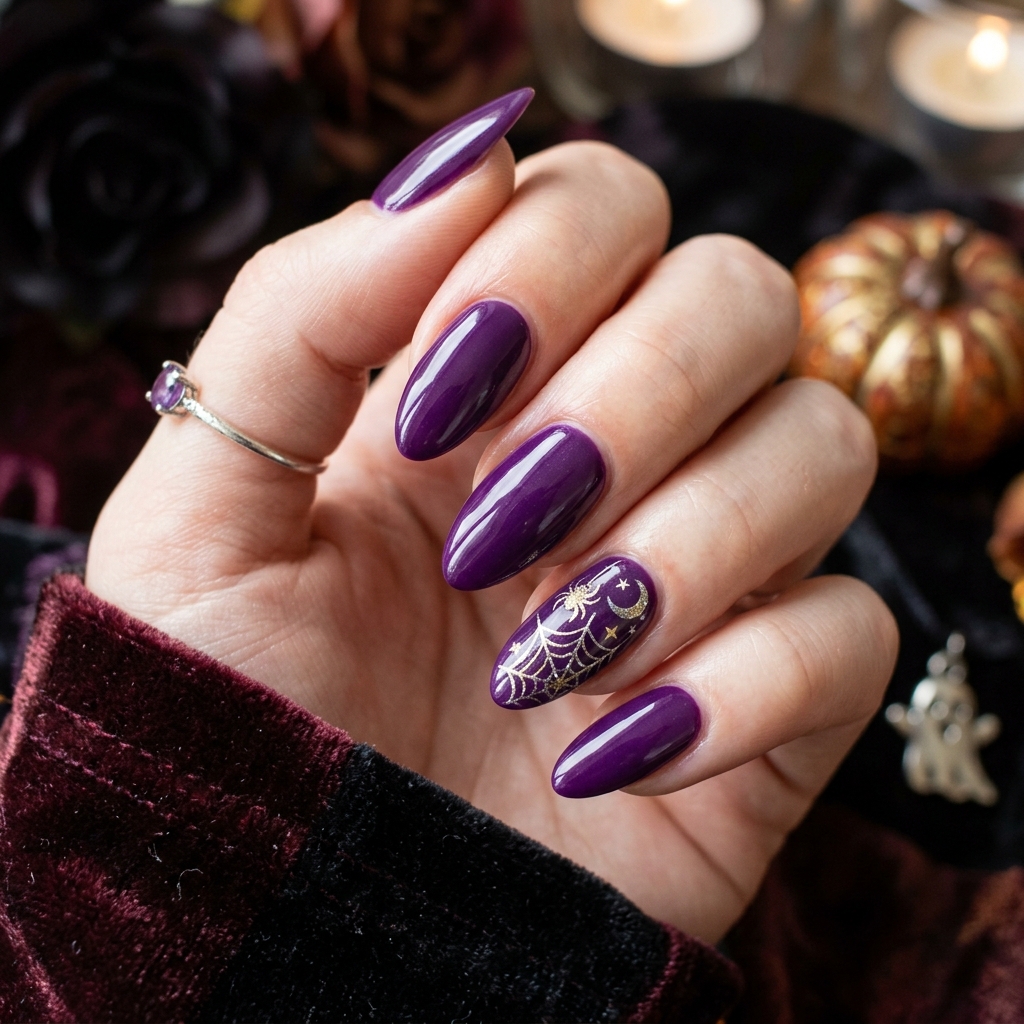 Almond Purple Halloween Nails Ideas