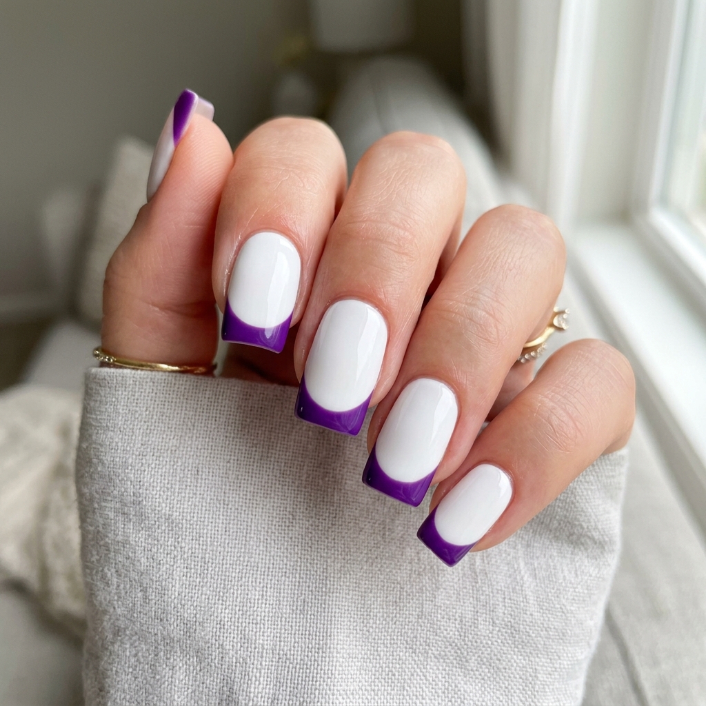 Purple French Tip Nails: 30 Stunning Ideas to Inspire Your Next Manicure 6 White and Purple French Tip Nails Ideas