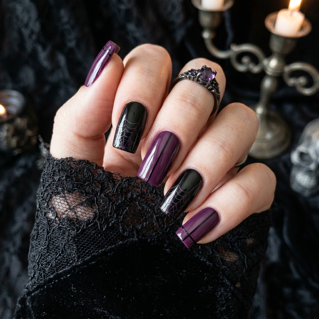 Purple and Black Halloween Nails Ideas
