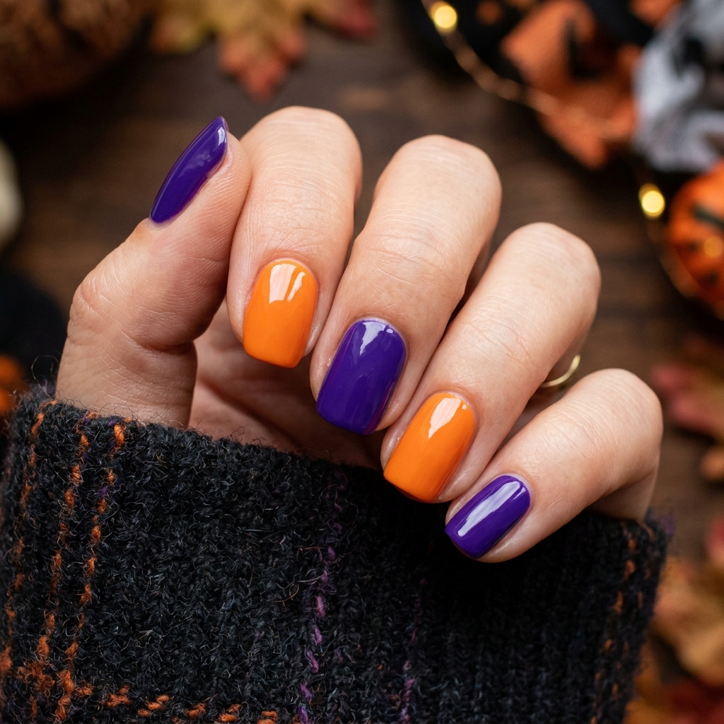 Orange and Purple Halloween Nails Ideas