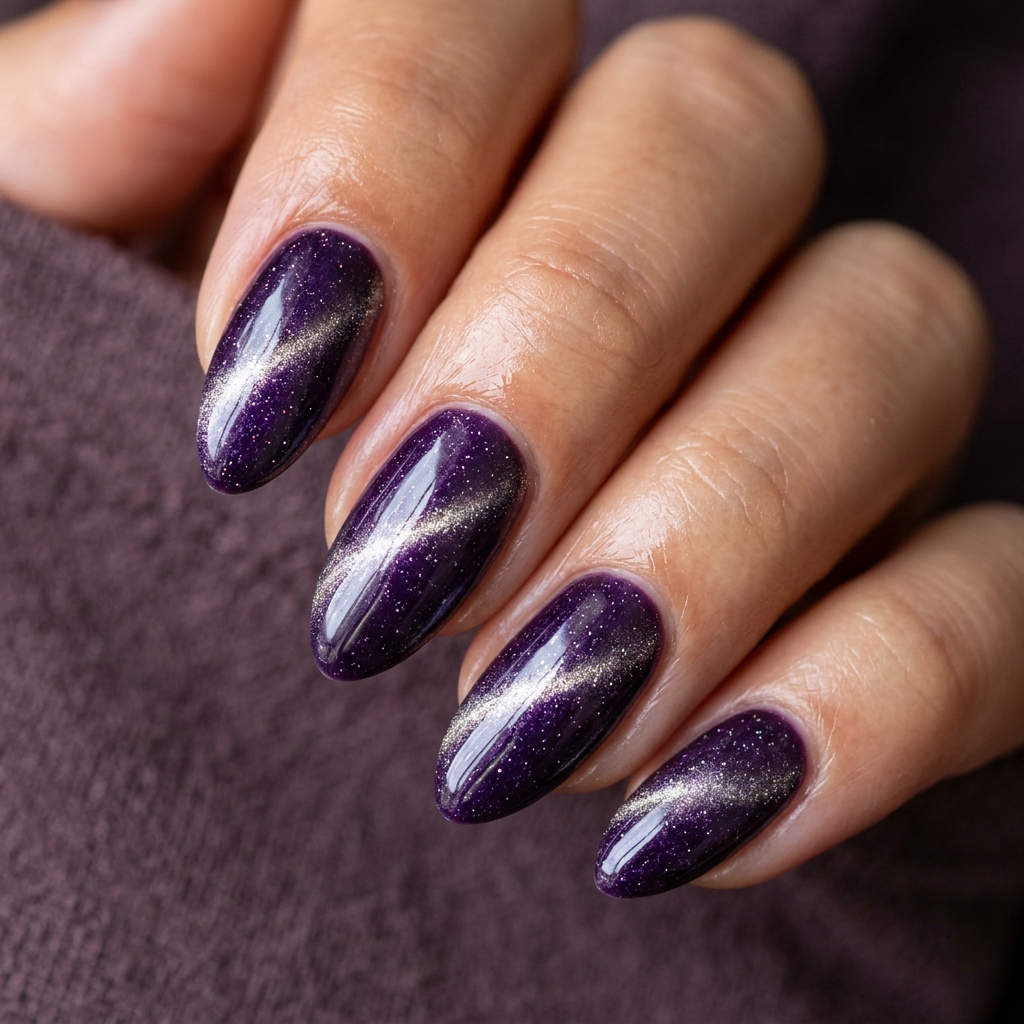 Purple Cat Eye Halloween Nails Ideas