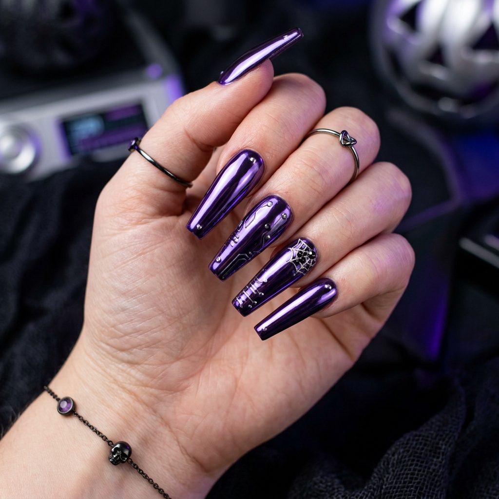 Chrome Purple Halloween Nails Ideas