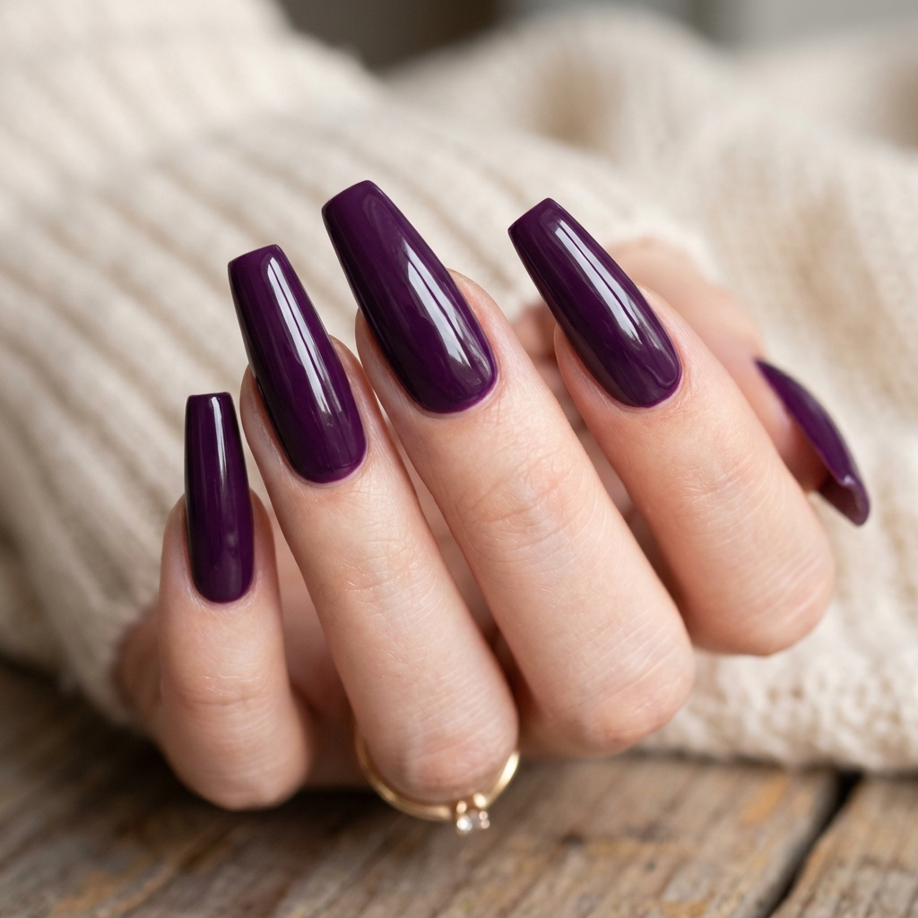 Coffin Purple Halloween Nails Ideas