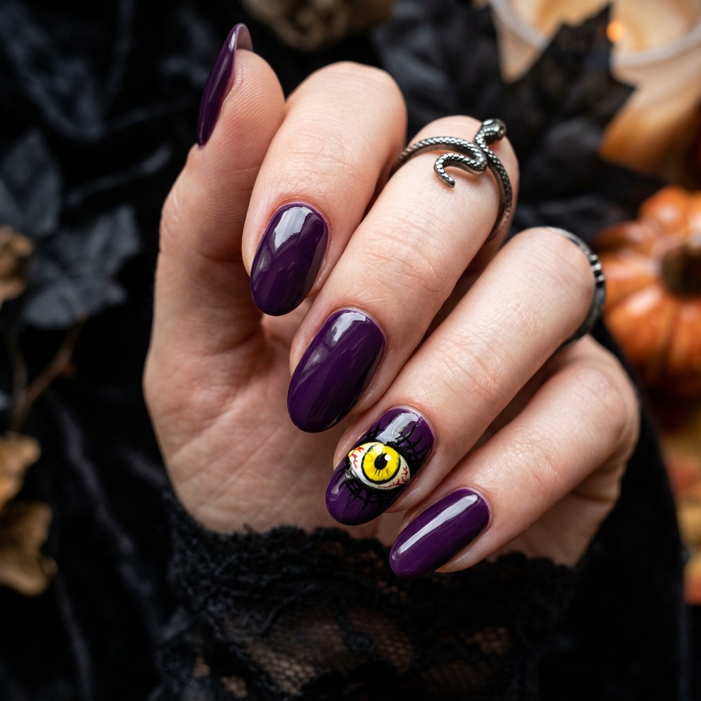 Spooky Purple Eye Nails Ideas