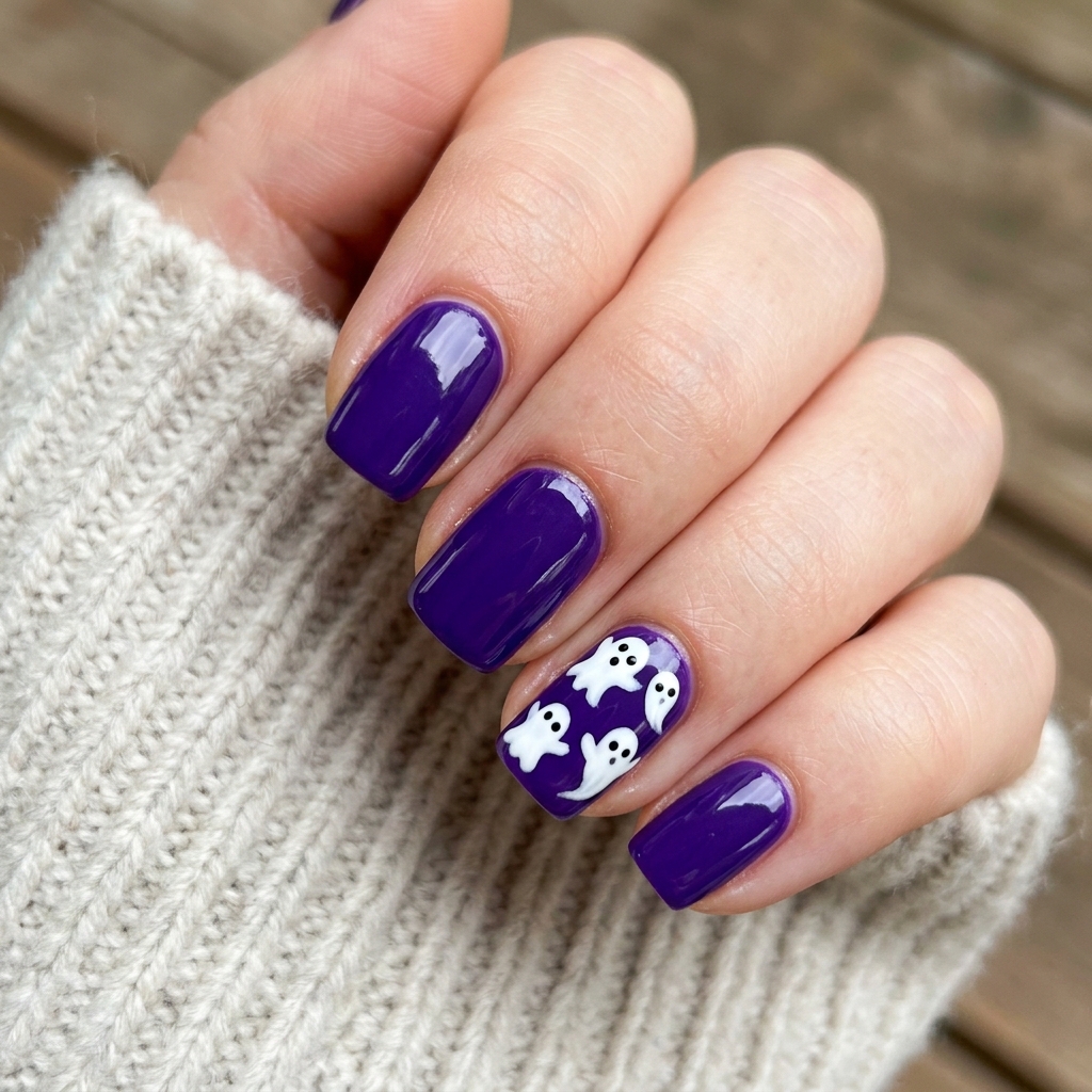 Purple Ghost Print Nails Ideas