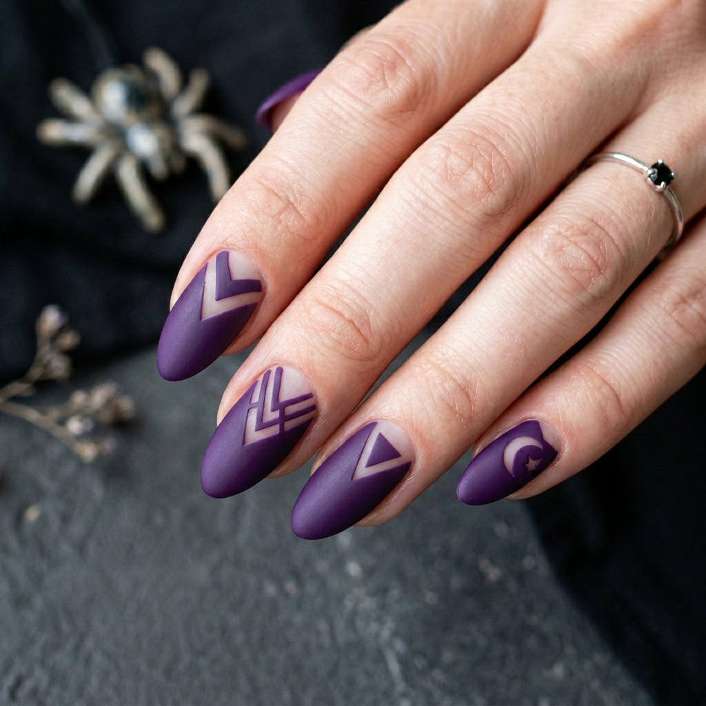 Negative Space Purple Halloween Nails Ideas