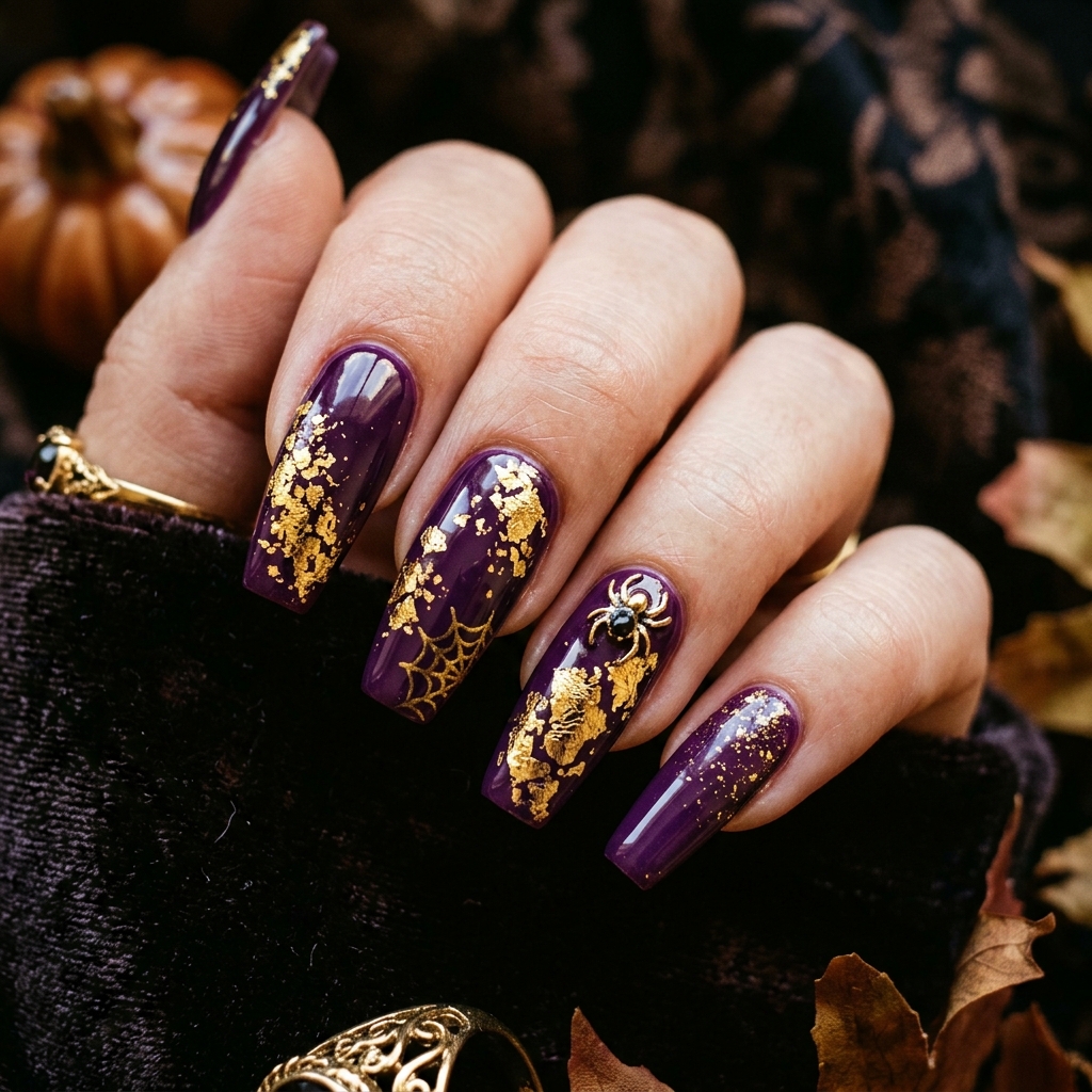 Purple Foil Halloween Nails Ideas