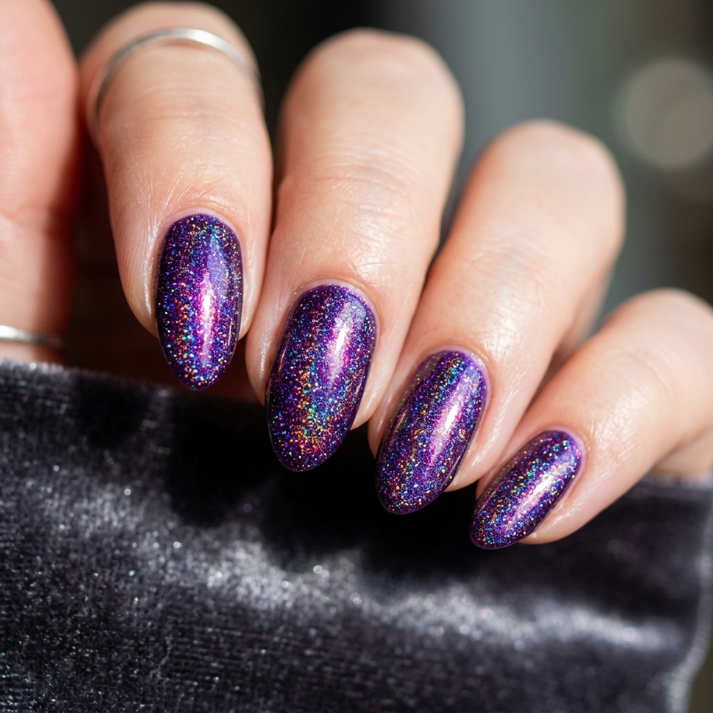 Purple Holographic Halloween Nails Ideas