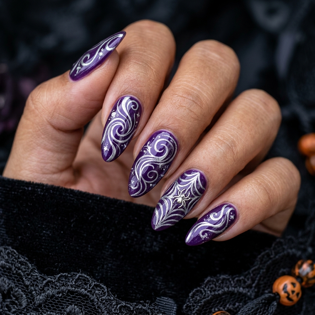 Purple Swirl Halloween Nails Ideas