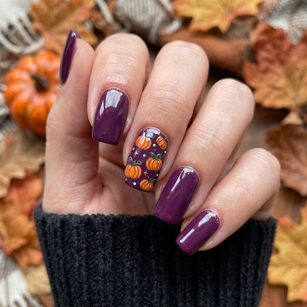 Purple Pumpkin Nails Ideas