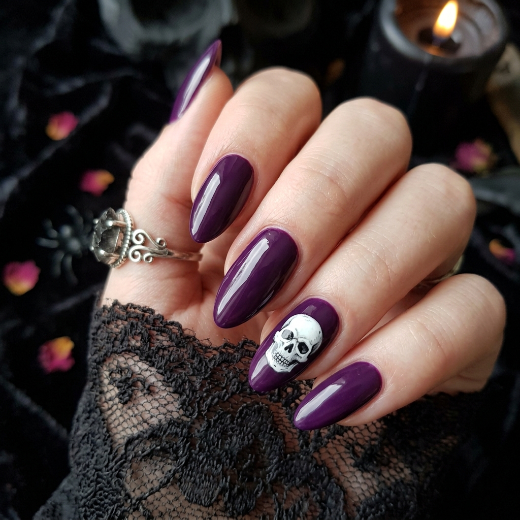 Purple Skull Accent Nails Ideas