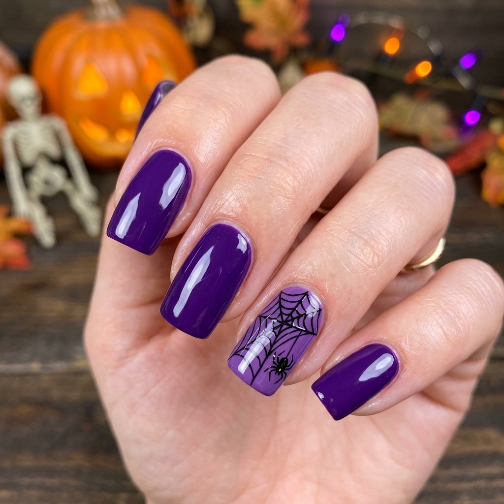 Purple Spider Web Nails Ideas