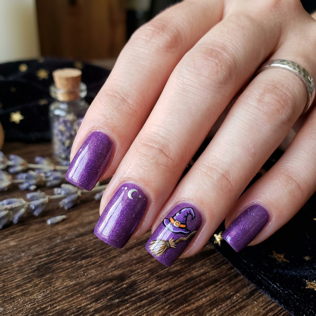 Purple Witch Themed Nails Ideas
