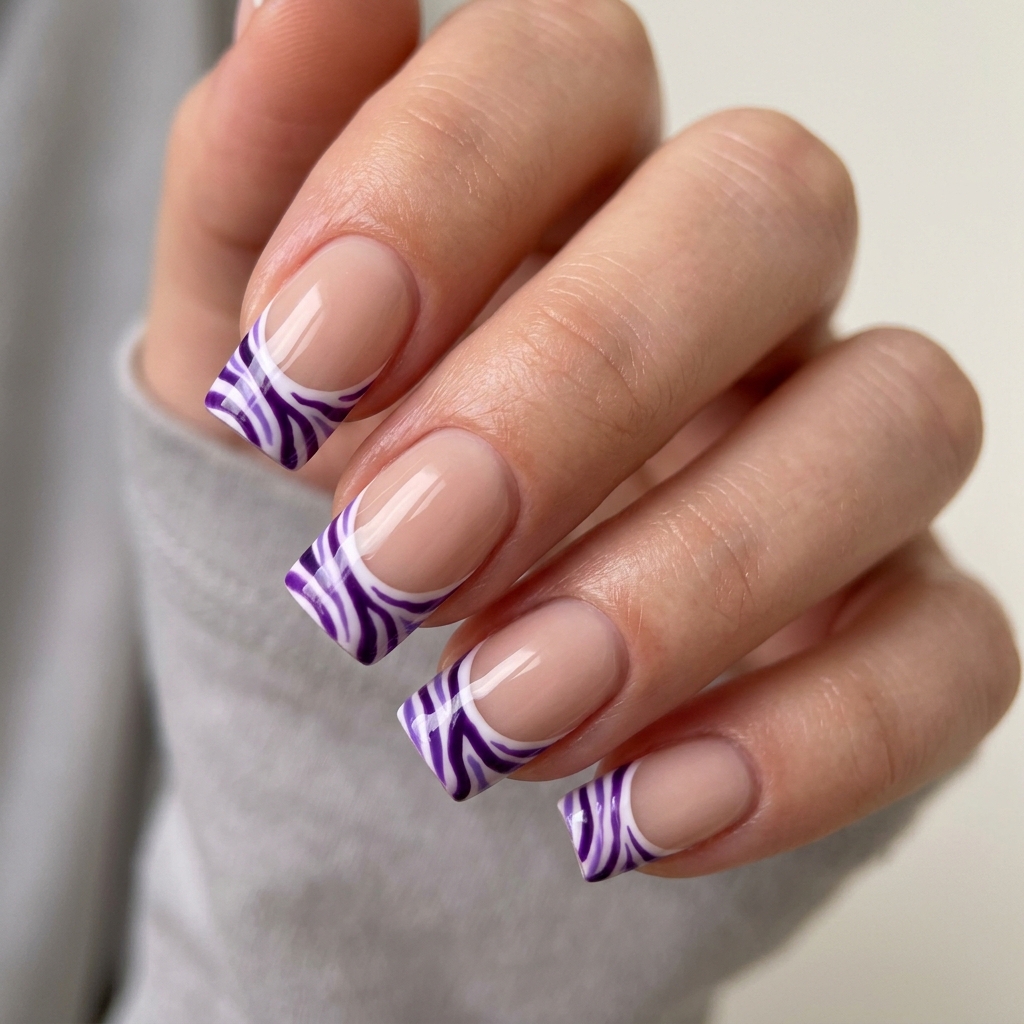 Purple Zebra French Tip Nails Ideas