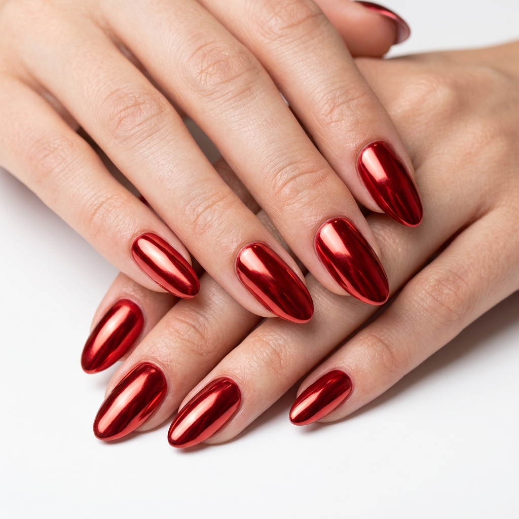 Red Sparkly Nails Ideas: 30 Dazzling Looks to Inspire Your Next Manicure 12 Chrome red sparkly nails