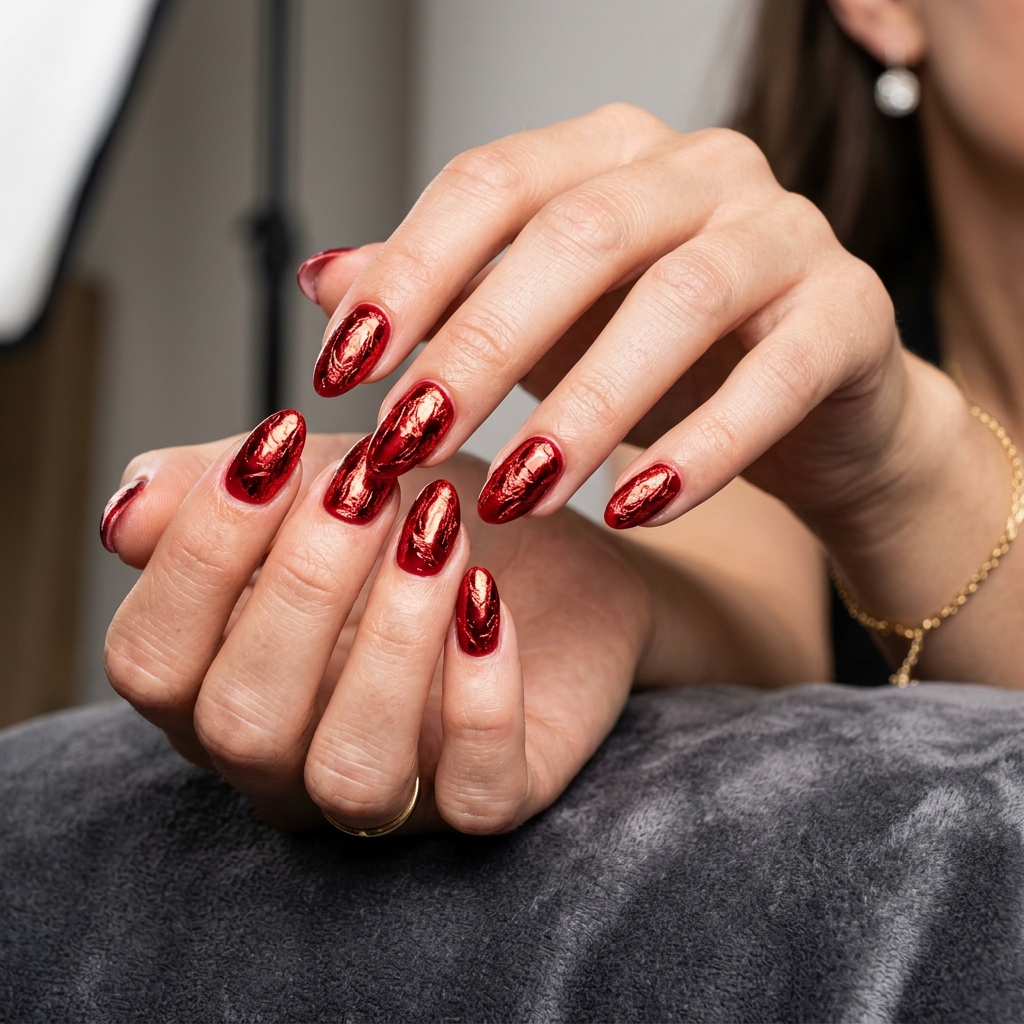 Red Sparkly Nails Ideas: 30 Dazzling Looks to Inspire Your Next Manicure 26 Foil red sparkly nails