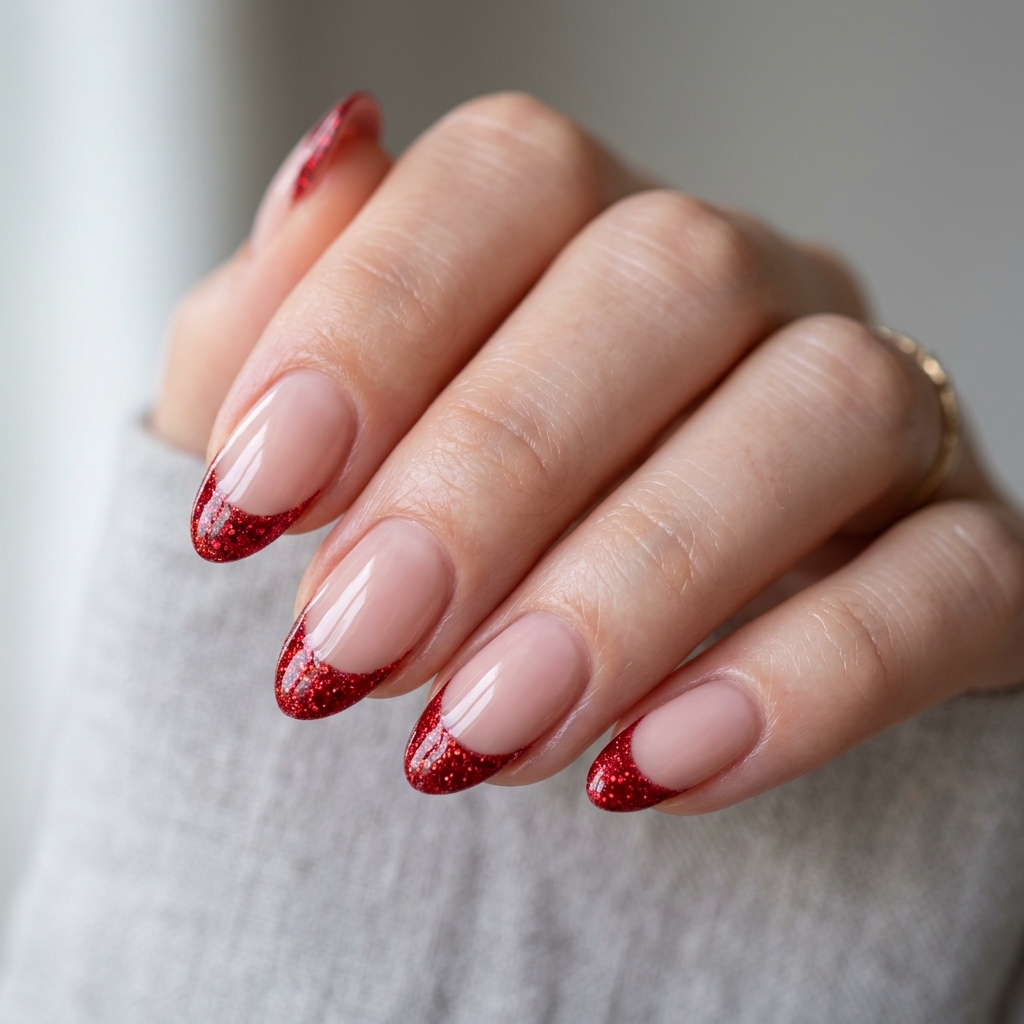 Red Sparkly Nails Ideas: 30 Dazzling Looks to Inspire Your Next Manicure 10 French Tip red sparkly nails