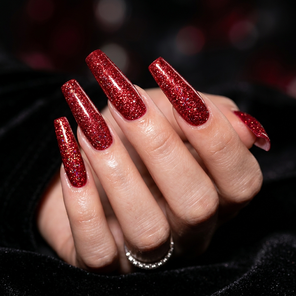 Red Sparkly Nails Ideas: 30 Dazzling Looks to Inspire Your Next Manicure 25 Long red sparkly nails