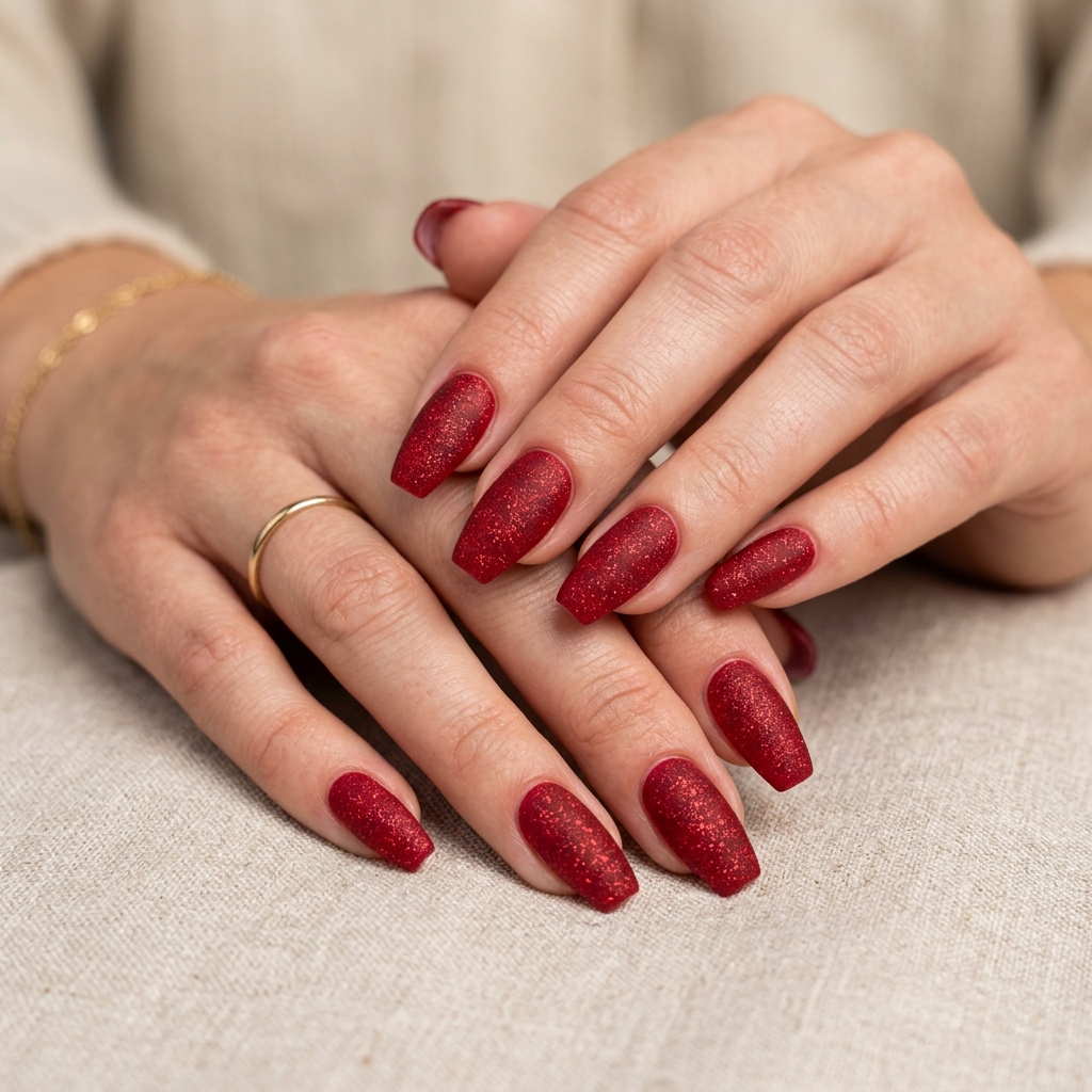Red Sparkly Nails Ideas: 30 Dazzling Looks to Inspire Your Next Manicure 27 Matte red sparkly nails