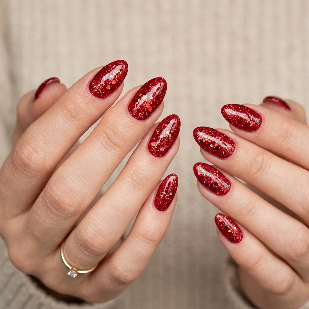 Red Sparkly Nails Ideas: 30 Dazzling Looks to Inspire Your Next Manicure 2 Glitter red sparkly nails