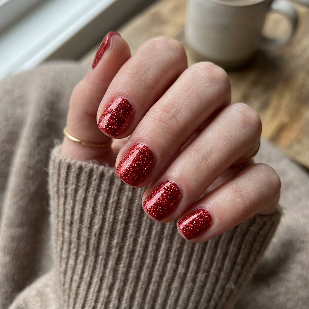 Red Sparkly Nails Ideas: 30 Dazzling Looks to Inspire Your Next Manicure 13 Short red sparkly nails