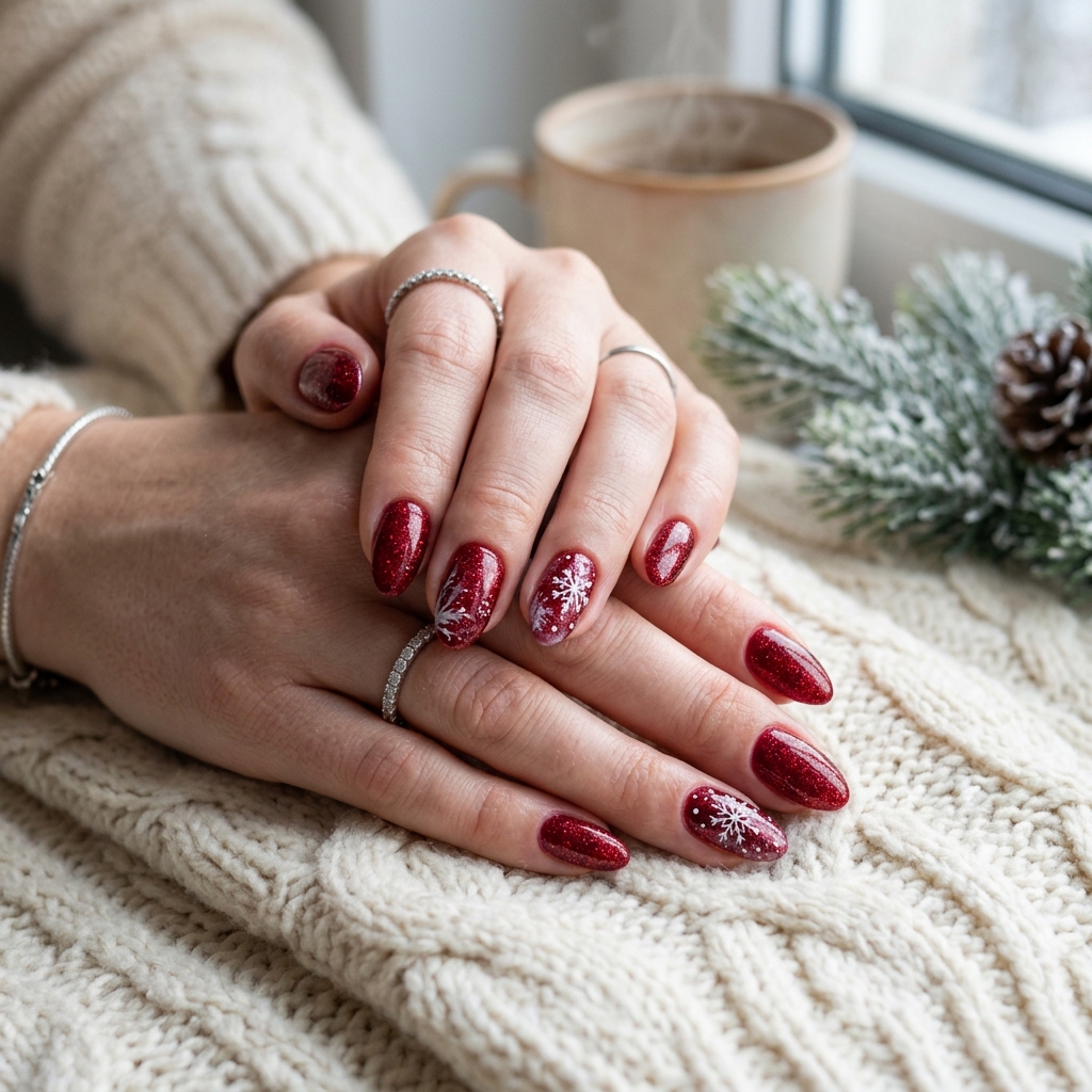 Red Sparkly Nails Ideas: 30 Dazzling Looks to Inspire Your Next Manicure 23 Winter red sparkly nails