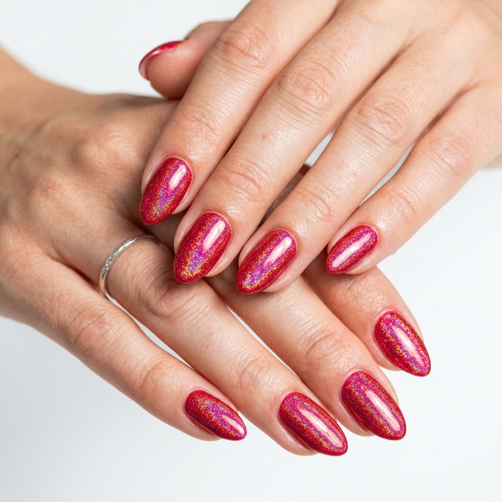 Red Sparkly Nails Ideas: 30 Dazzling Looks to Inspire Your Next Manicure 7 Holographic red sparkly nails