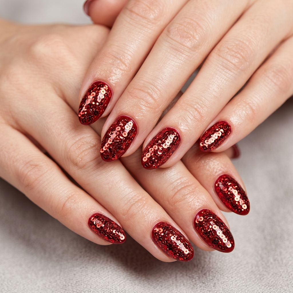 Red Sparkly Nails Ideas: 30 Dazzling Looks to Inspire Your Next Manicure 19 Sequin red sparkly nails