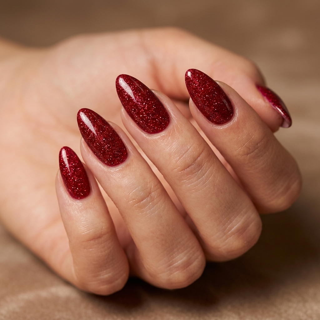 Red Sparkly Nails Ideas: 30 Dazzling Looks to Inspire Your Next Manicure 14 Almond red sparkly nails