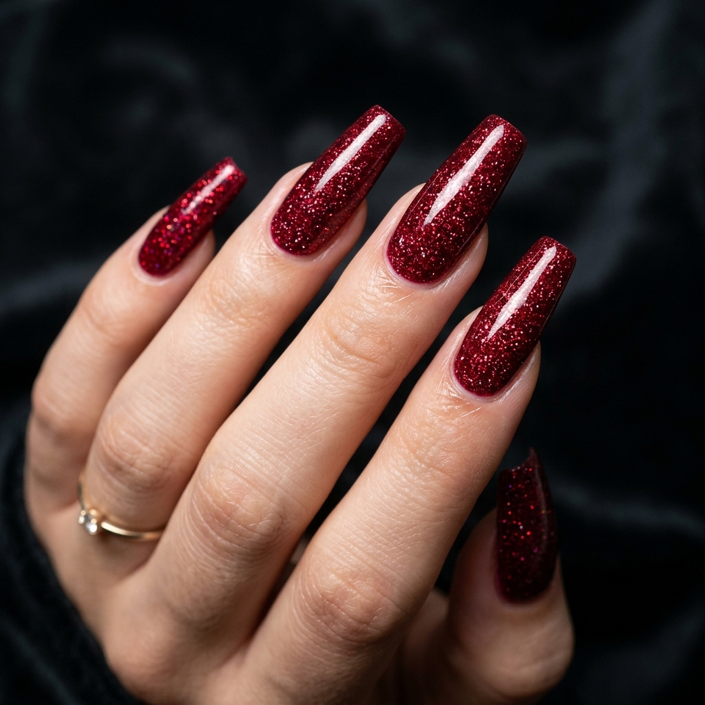 Red Sparkly Nails Ideas: 30 Dazzling Looks to Inspire Your Next Manicure 4 Coffin red sparkly nailS