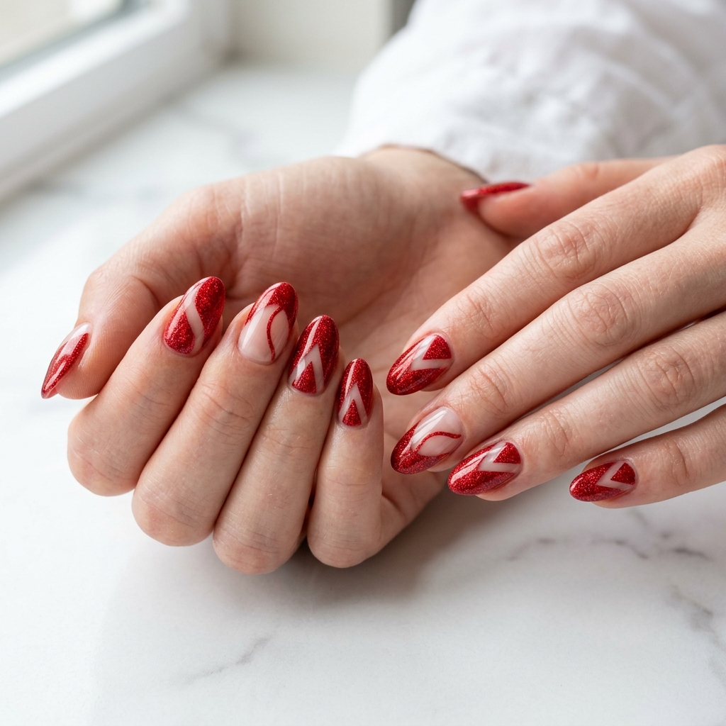 Red Sparkly Nails Ideas: 30 Dazzling Looks to Inspire Your Next Manicure 30 Negative Space red sparkly nails