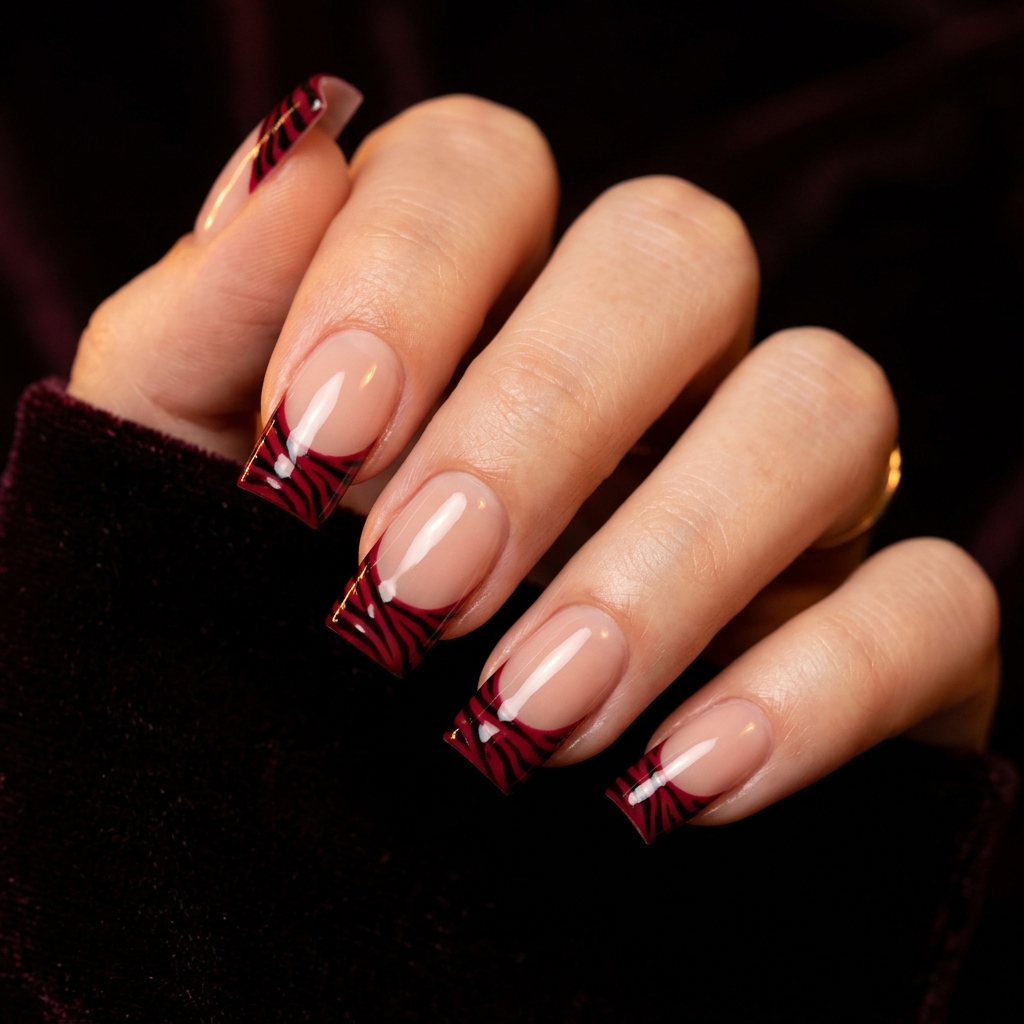 Red Zebra French Tip Nails Ideas