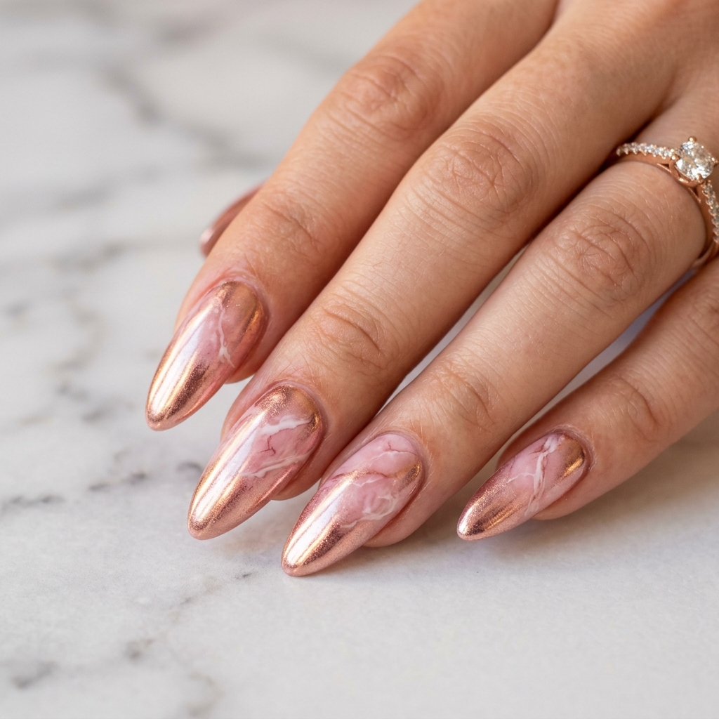 30 Pink Marble Nails Ideas You Will Absolutely Love 14 Rose Gold Marble Nail Ideas