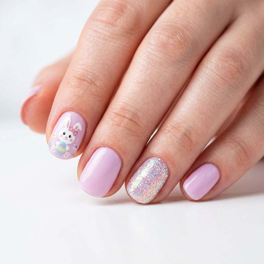 Short Easter Nail Ideas with Glitter