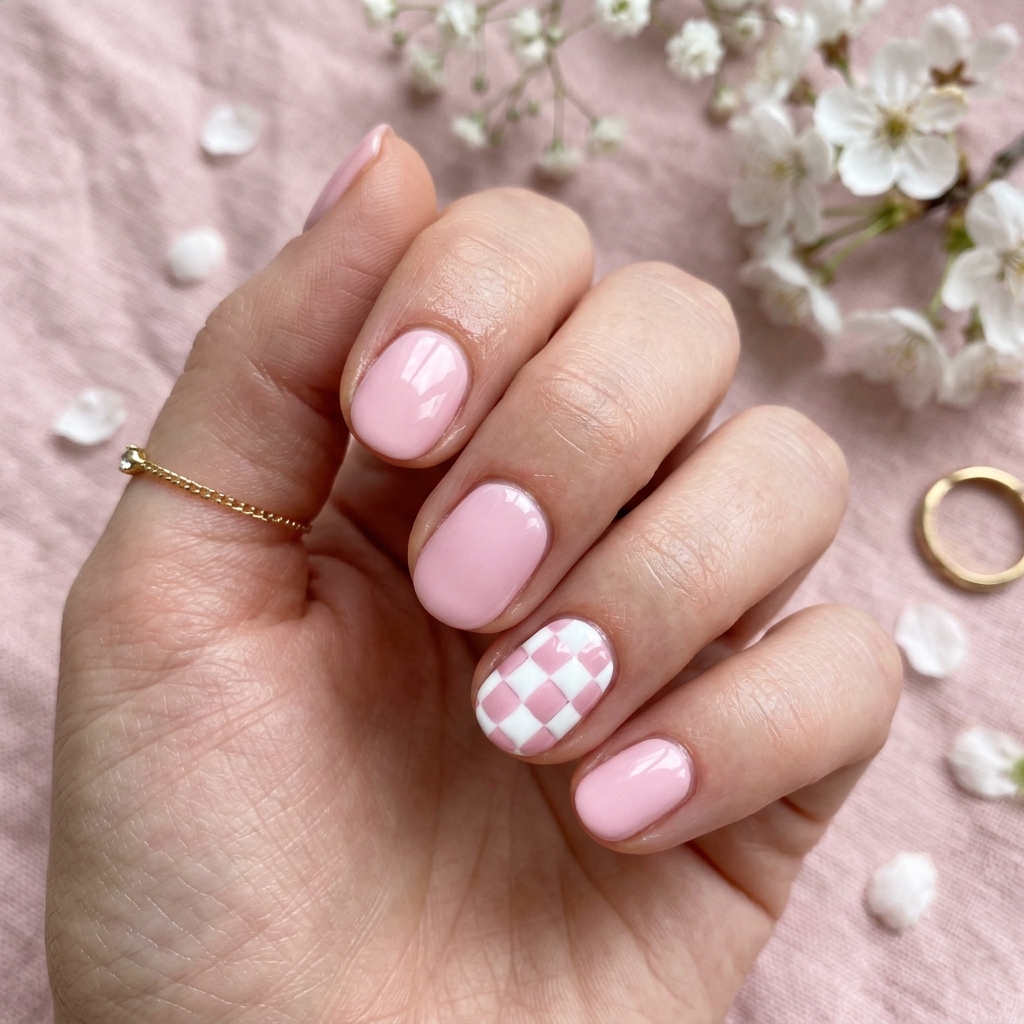 Cute Spring Nails Short: 30 Creative Ideas to Inspire Your Next Manicure 24 Short Spring Nails with Checkerboard Ideas