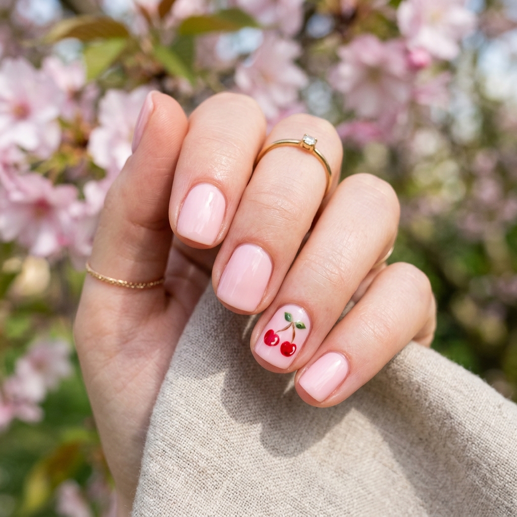 Cute Spring Nails Short: 30 Creative Ideas to Inspire Your Next Manicure 27 Short Spring Nails with Cherry Accents Ideas