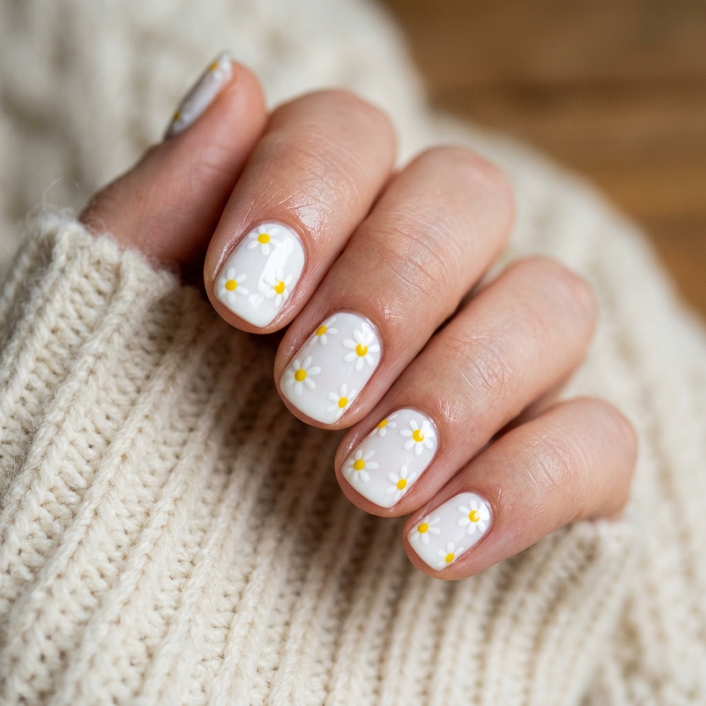Cute Spring Nails Short: 30 Creative Ideas to Inspire Your Next Manicure 5 Daisy Cute Spring Nails Short Ideas