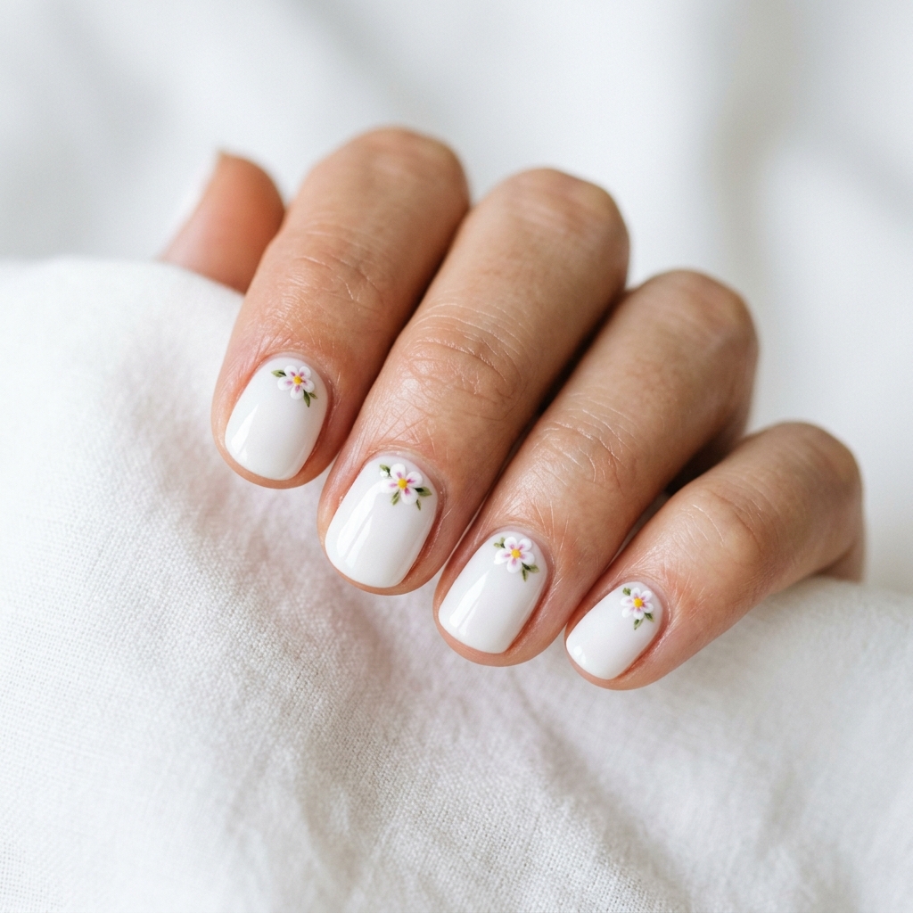 30 White Nails with Flowers Ideas: The Ultimate Guide to Romantic and Elegant Nail Inspiration 15 White Short Nails with Flowers