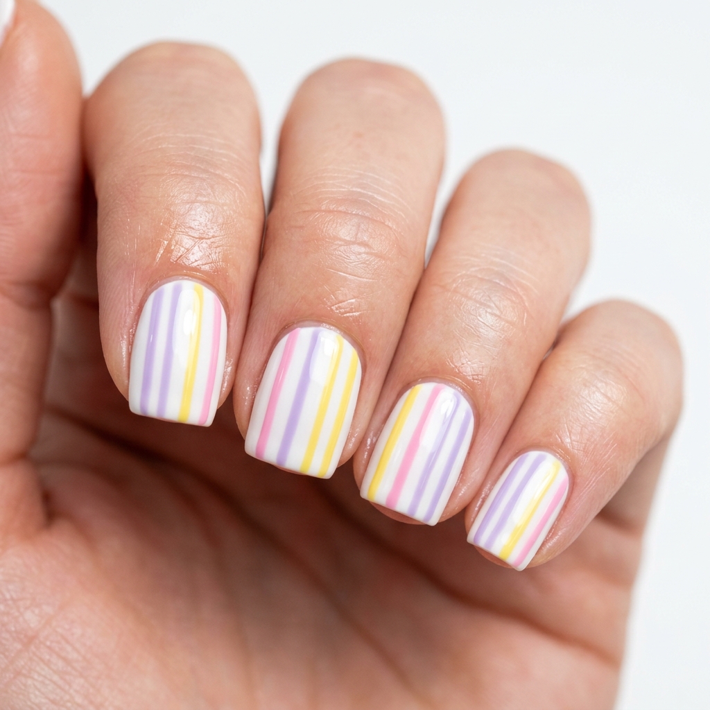 Short Easter Nails Ideas with Stripes