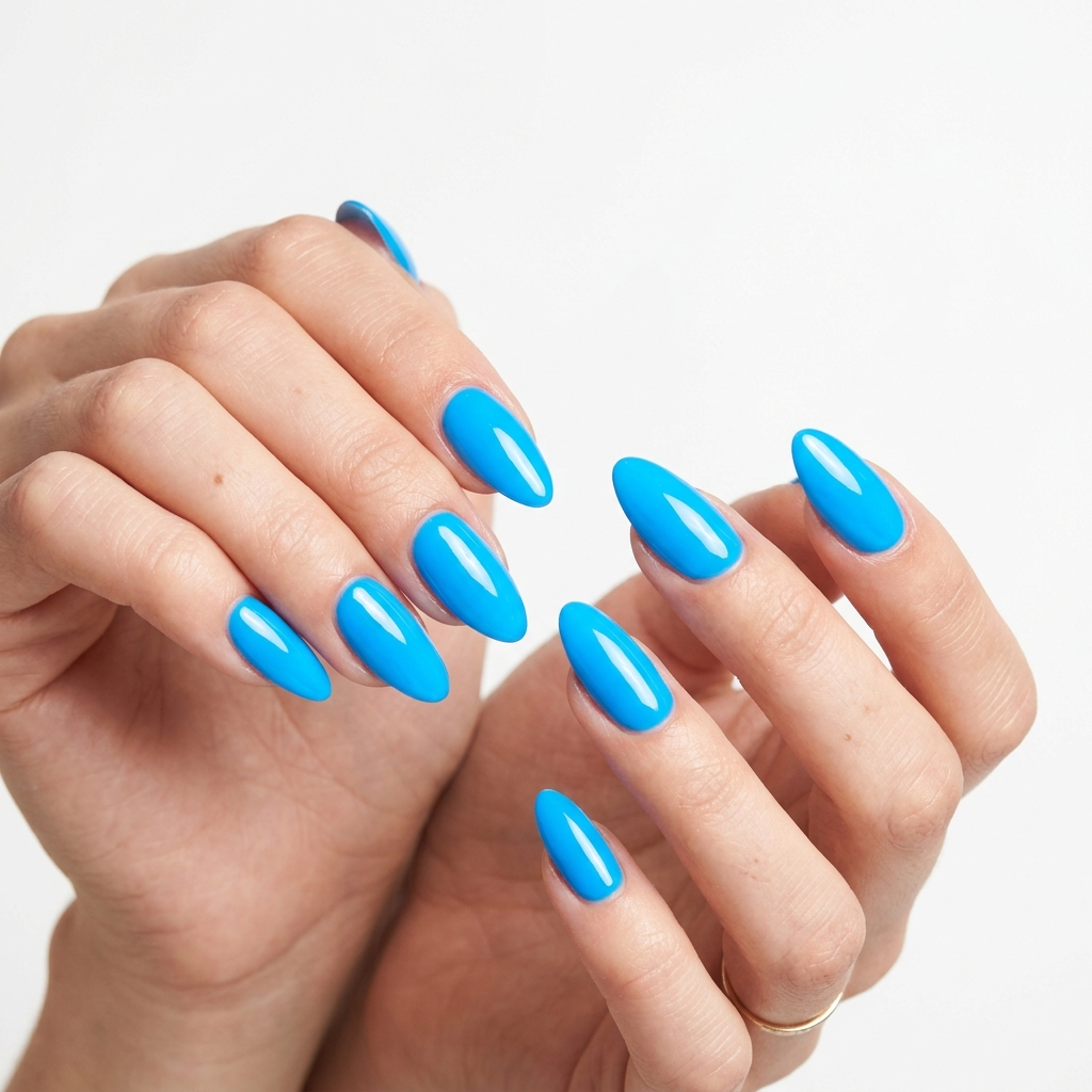 Solid Neon Blue Nails Design