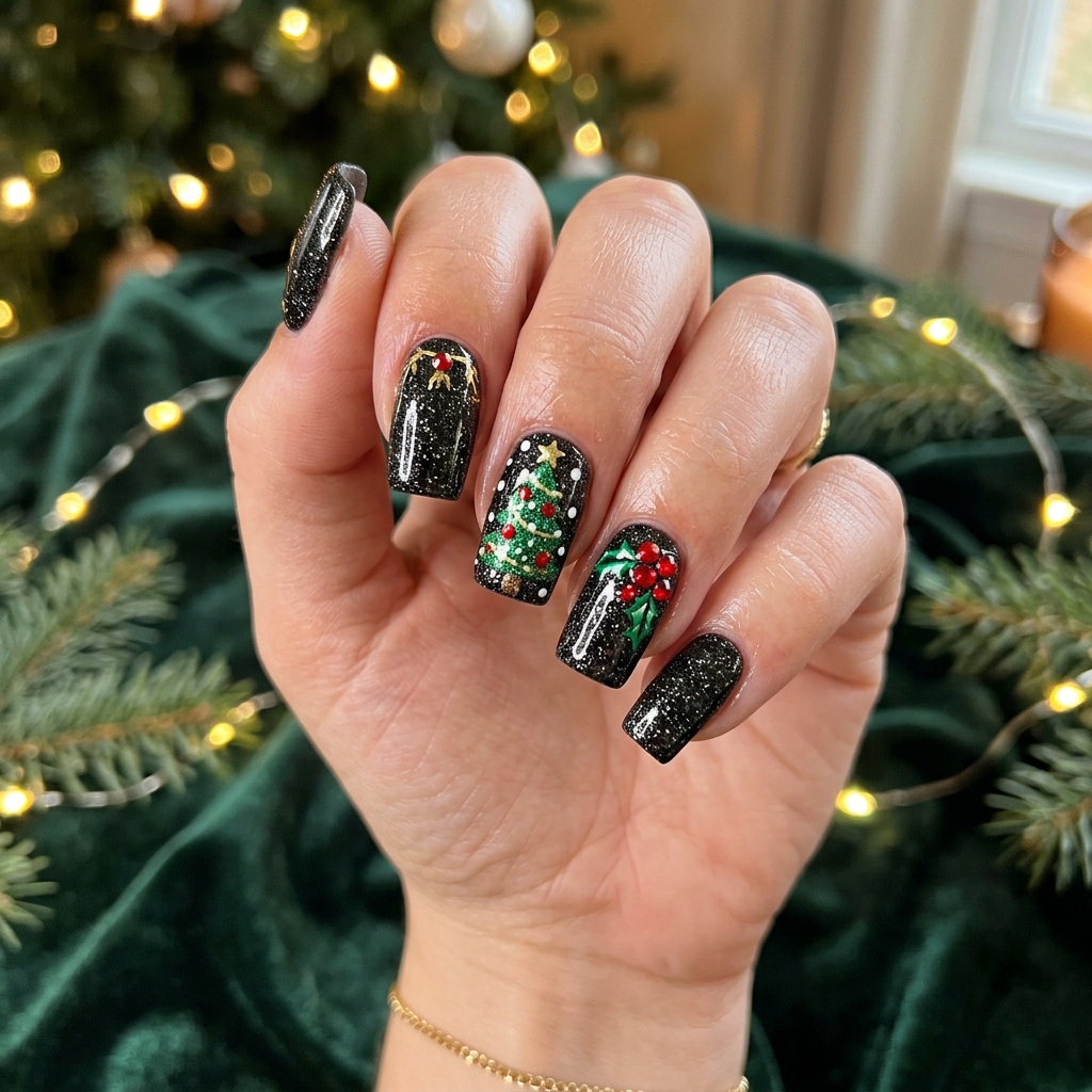 Black Sparkly Nails: 30 Creative Ideas to Inspire Your Next Manicure 30 Black Sparkly Christmas Nails Ideas