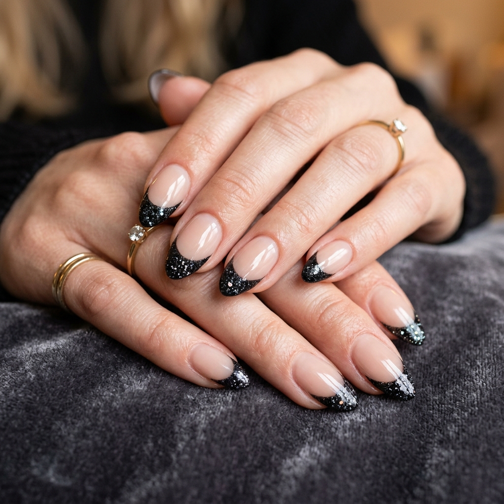 Black Sparkly Nails: 30 Creative Ideas to Inspire Your Next Manicure 3 Black Sparkly French Tip Nails Ideas
