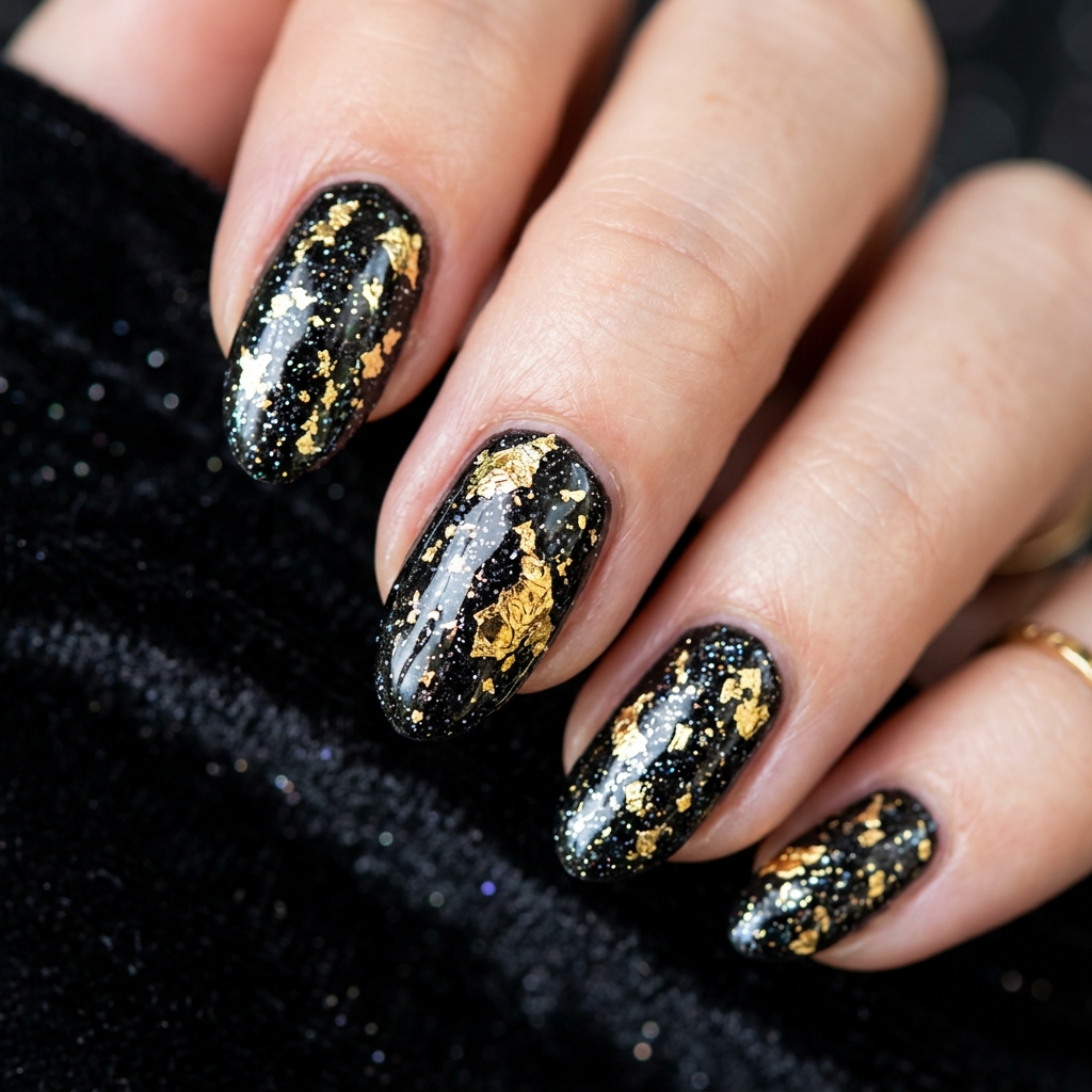 Black Sparkly Nails: 30 Creative Ideas to Inspire Your Next Manicure 25 Black Sparkly Foil Nails Ideas