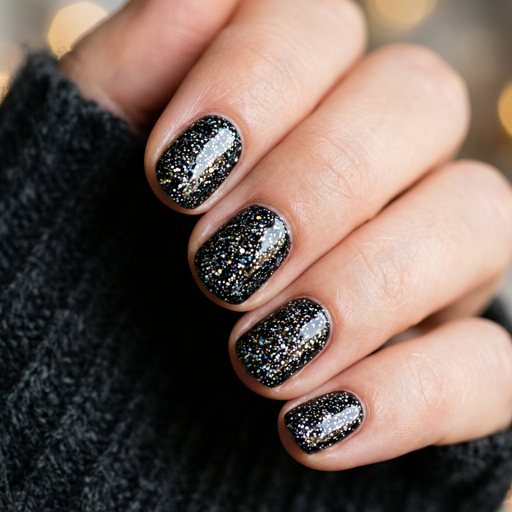 Black Sparkly Nails: 30 Creative Ideas to Inspire Your Next Manicure 28 Black Sparkly Short Nails Ideas