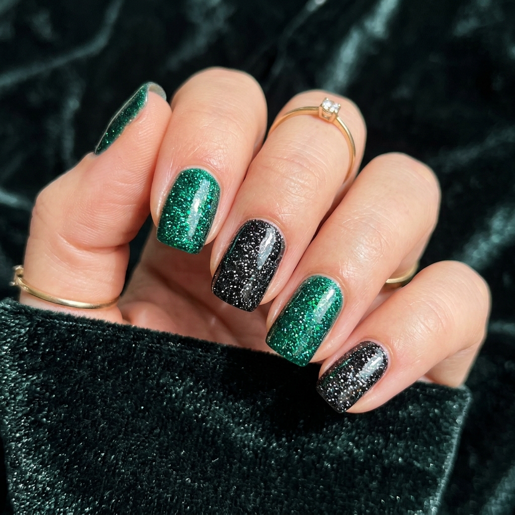 Black Sparkly Nails: 30 Creative Ideas to Inspire Your Next Manicure 21 Black Sparkly Two-Tone Nails Ideas