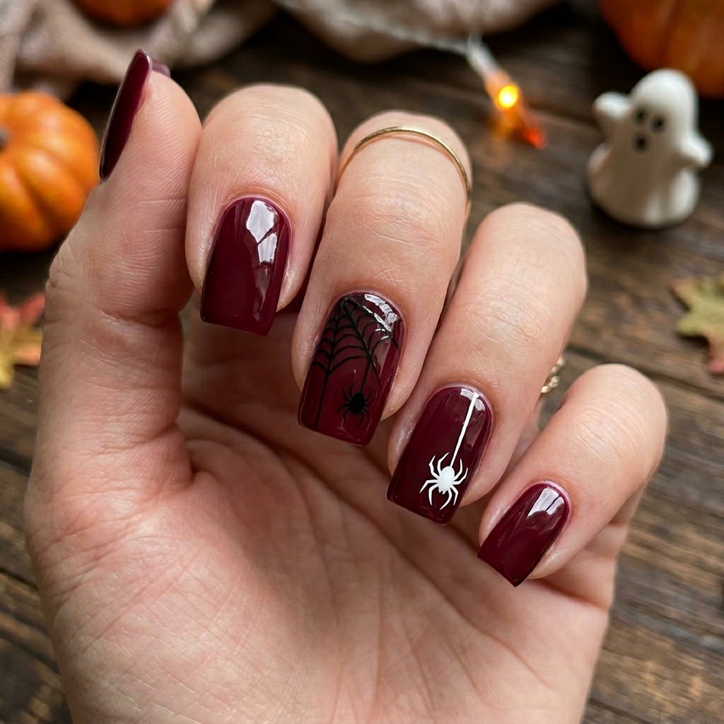 October Nail Designs: 30 Creative Ideas to Inspire Your Autumn Manicure 2 Spider Web October Nails Ideas