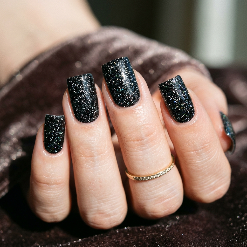 Black Sparkly Nails: 30 Creative Ideas to Inspire Your Next Manicure 12 Black Sparkly Square Nails Ideas