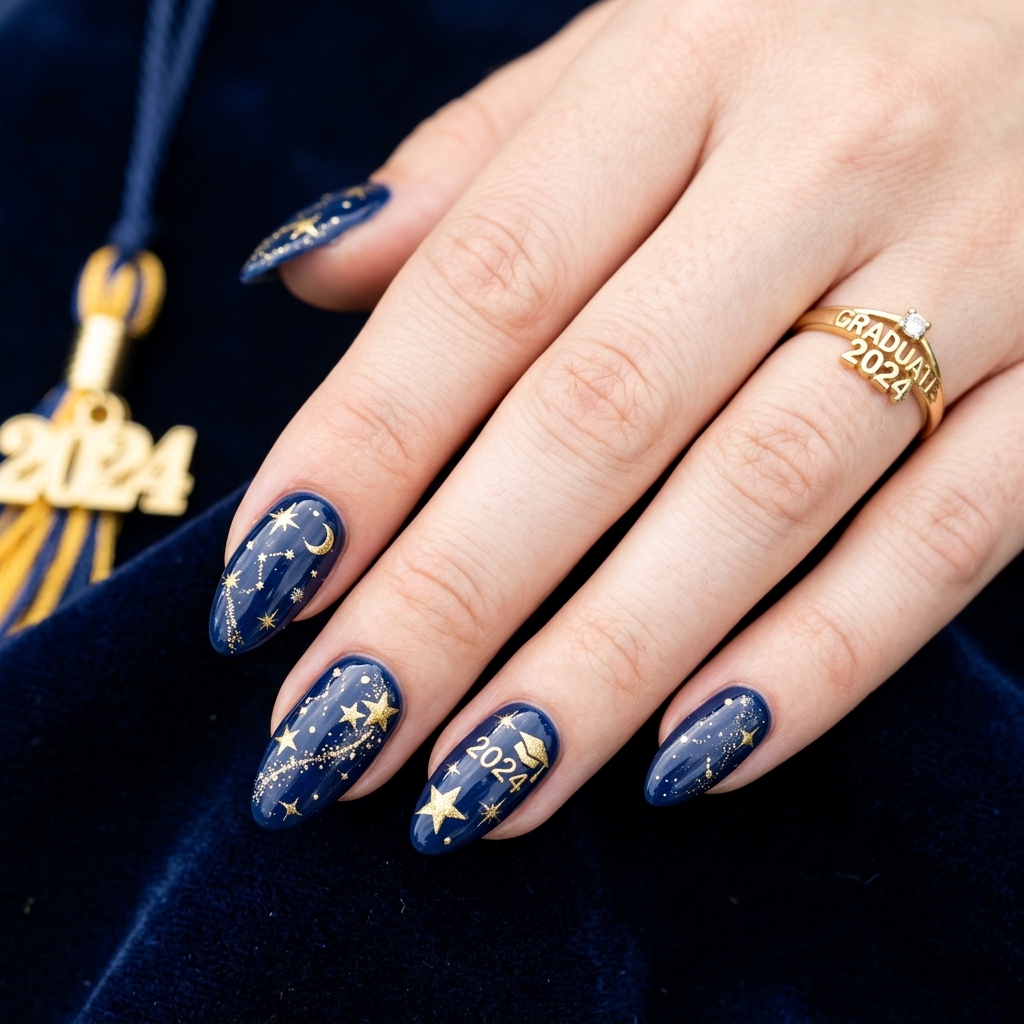 Star and Sparkle Graduation Nail Designs